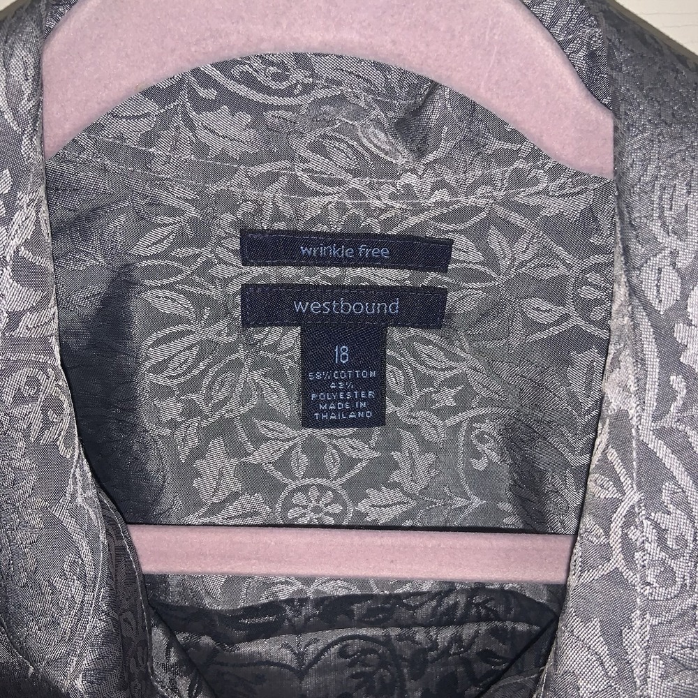 Westbound Sz 18 Wrinkle Free Silver Floral Jacquard 3/4 Sleeve‎ Tunic Shirt - Picture 4 of 7